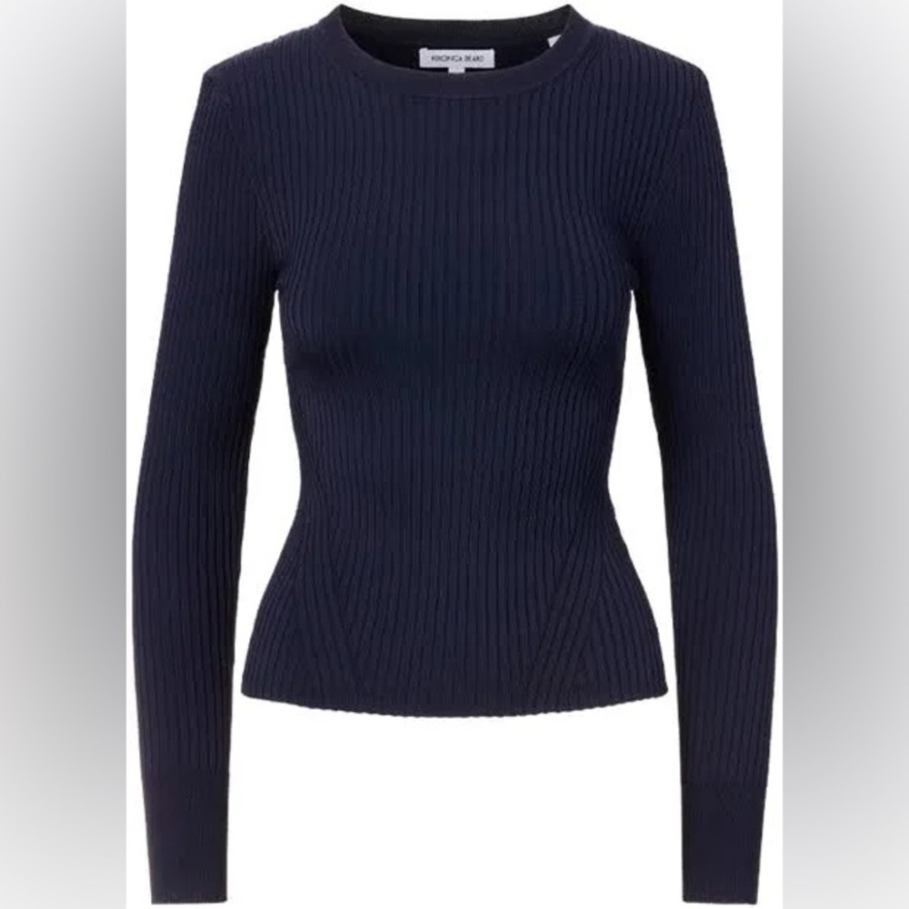 NEW Veronica Beard - Acara crew neck black ribbed Pullover XL